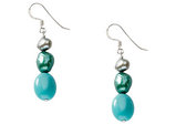Cultured Freshwater Pearl and Turquoise Earrings in Sterling Silver
